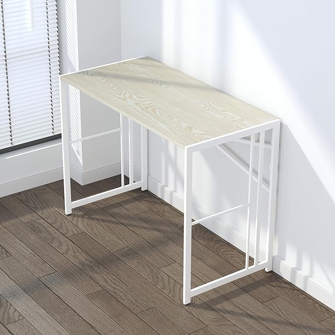 40 inch Folding Desk, Writing Gaming Computer Camping Desk, No Assembly Required Home Office Table, Natural and White-NeatNest