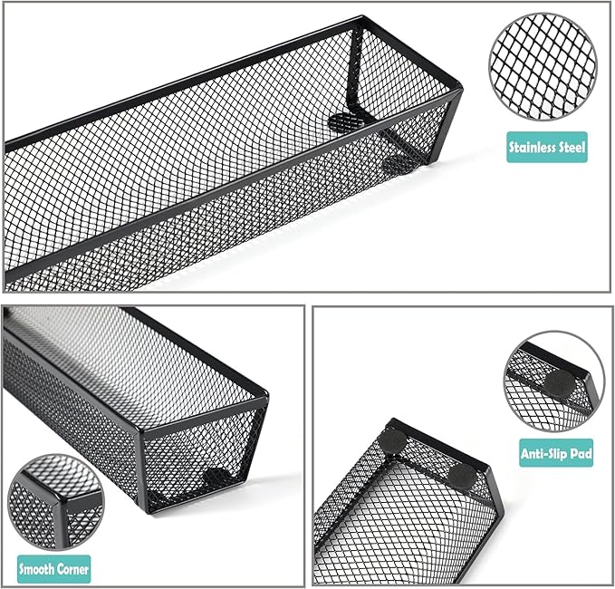 BYCY Silverware Drawer Organizer, Mesh Utensil Organizer for Kitchen Storage, Black Steel Metal Mesh Tray for Flatware Fork Spoon Knife… (9 * 3-5P-Black)-NeatNest
