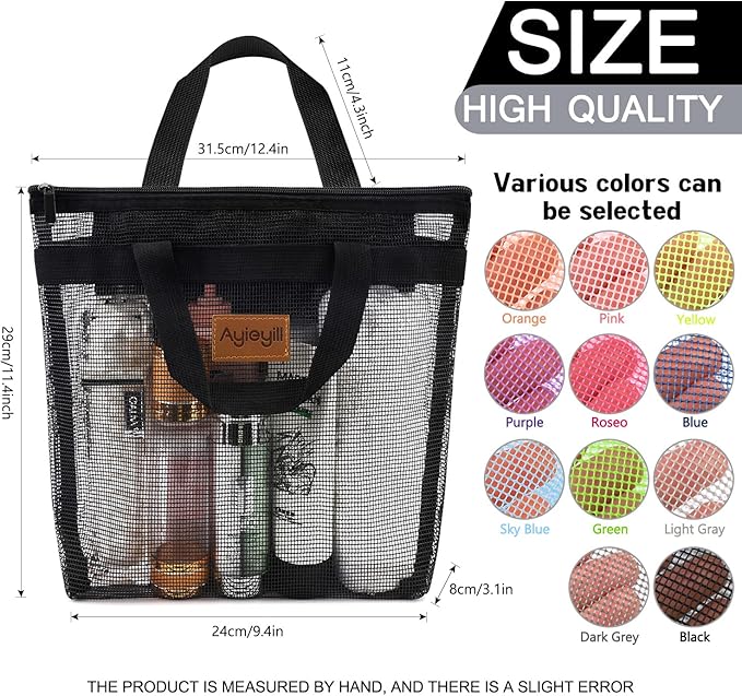 Ayieyill Shower Caddy Portable, Mesh Shower Caddy Tote Bag Quick Dry Hanging Toiletry and Bath Organizer for College Dorm, Gym, Beach, Travel or Camping with Zipper (Black)-NeatNest