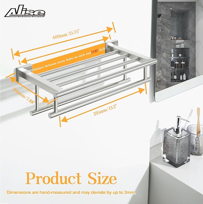 Alise Towel Rack,Towel Holder Towel Shelf with Double Towel Bars for Bathroom Lavatory,SUS 304 Stainless Steel Wall Mount Towel Hanger Storage,16 Inch Brushed Nickel,GZ8040-LS