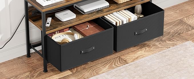 39" TV Stand for TVs up to 50", Media Console with Charging Station & LED Lights, 2 Drawer Storage Chest, Gaming Entertainment Center with Storage for Living Room, Brown, Medium-NeatNest