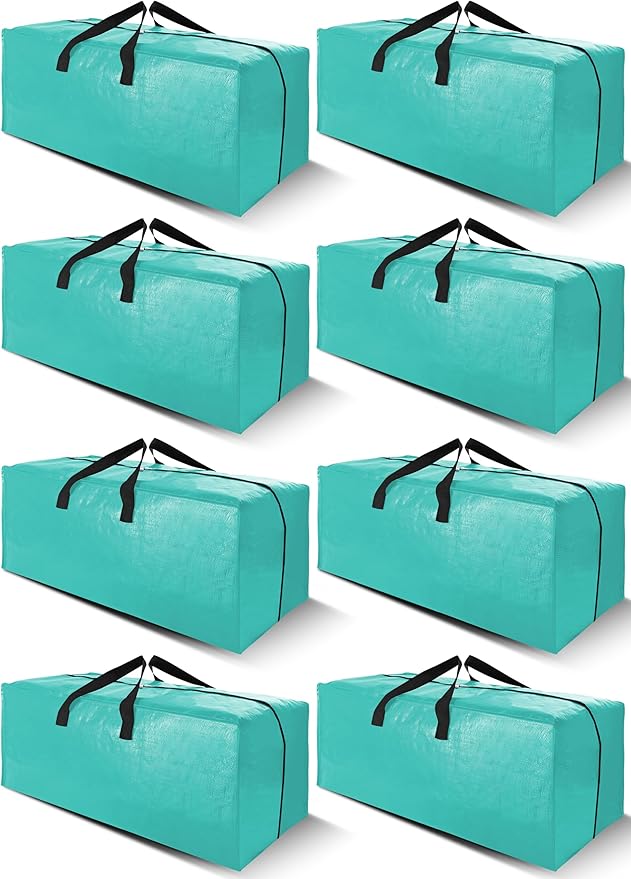 Cosy Family 8 Pack Heavy Duty Extra Large Moving Bags with Backpack Straps - Strong Handles & Zippers, Storage Totes For Space Saving, Fold Flat, Alternative to Moving Box (40 gal, Aquamarine)-NeatNest