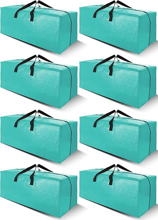 Cosy Family 8 Pack Heavy Duty Extra Large Moving Bags with Backpack Straps - Strong Handles & Zippers, Storage Totes For Space Saving, Fold Flat, Alternative to Moving Box (40 gal, Aquamarine)-NeatNest