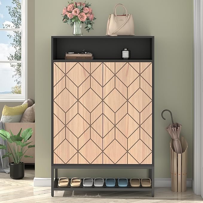 Shoe Organizer with Doors, Shoe Storage Cabinet with Adjustable Shelves for Entryway, 7-Tier Entryway Shoe Rack Storage for Hallway, Closet, Living Room-NeatNest