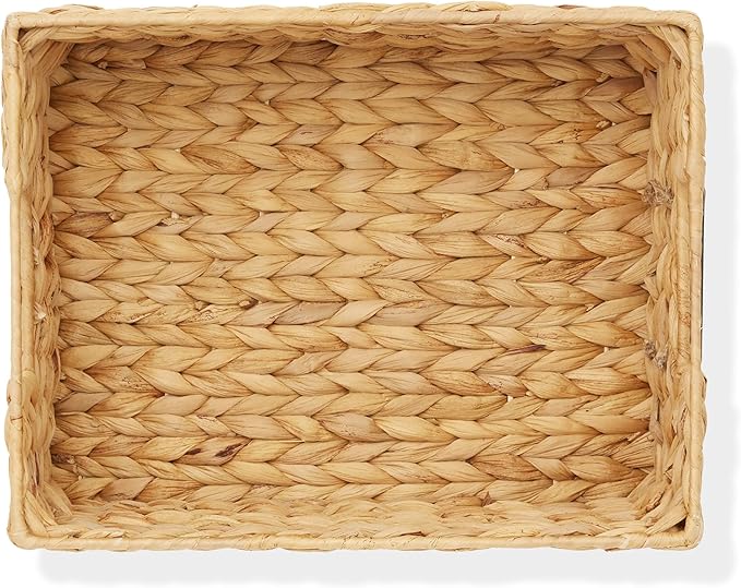Casafield Set of 4 Water Hyacinth Pantry Baskets, 10" x 13" x 5", with Chalkboard Labels and Chalk Marker - Natural, Woven Storage Bin Organizers for Kitchen Shelves-NeatNest