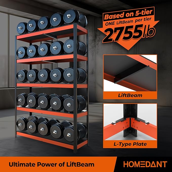HOMEDANT House 5-Tier Orange-Black 48.1" W x 16.5" D x 71.3" H Laminated Metal Shelving Unit Adjustable Storage Utility Rack Heavy Duty Shelves Organization Shelf Kitchen Garage Pantry Closet 1Pack-NeatNest