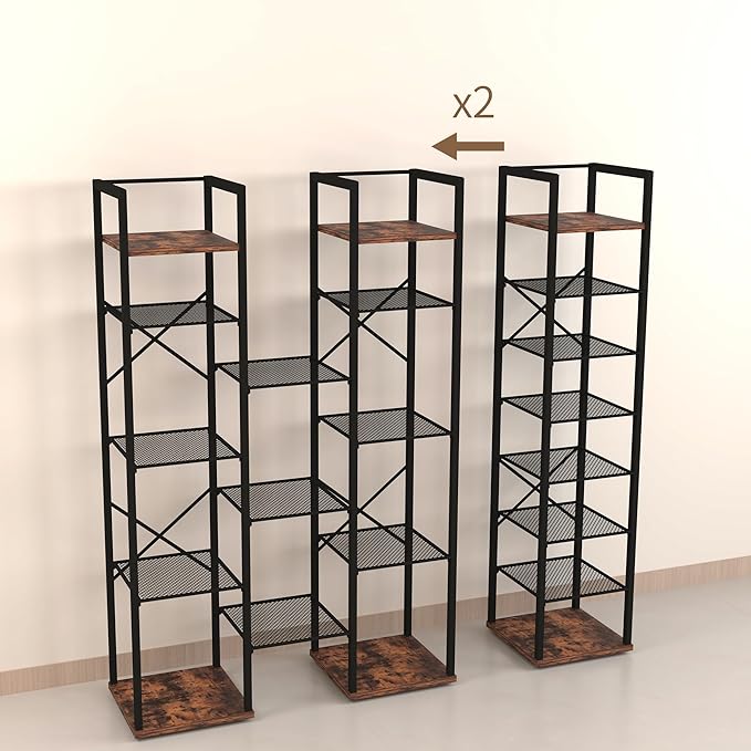 8 Tier Vertical Shoe Rack, Narrow Shoe Storage Organizer with Hooks, Slim Corner Shoe Tower Rack, Adjustable Tall Shoes Shelf, Entryway Living Room Bedroom, Rustic Brown-NeatNest