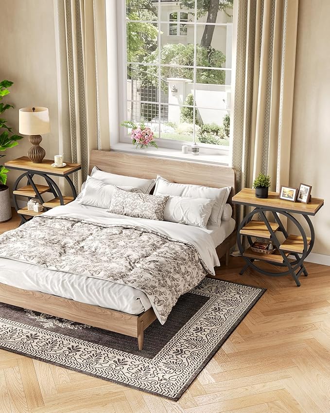 End Table, Narrow Side Table with 4-Tier Large Storage Space, Modern Bedside Table for Living Room, Home Office, Bedroom, Natural-NeatNest