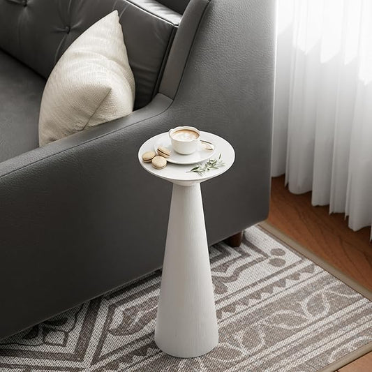 Farmhouse Tall Pedestal End Table Small Solid Wood Martini Table Plant Stand Modern Round Drink Table for Small Space Living Room, White