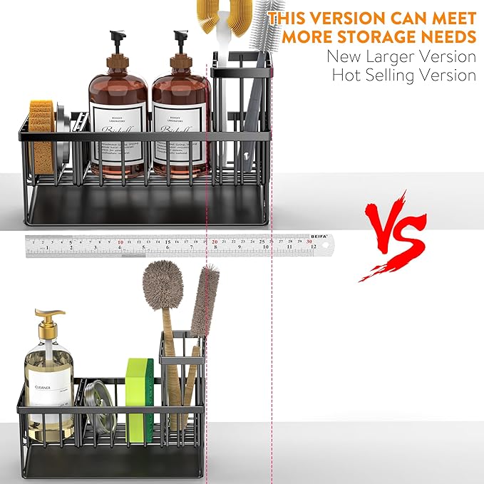 Cisily Extra Large Kitchen Sink Caddy Organzier with High Brush Holder, Sponge Holder for Sink, 304 Rustproof Stainless, Kitchen Countertop Soap Dispenser Organizer For Decor and Accessories-NeatNest