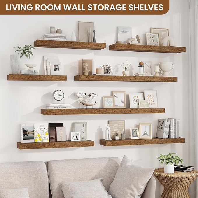 fuqing Floating Shelves for Wall, Bathroom Shelf Wall Mounted for Storage, Shelves with Invisible Bracket for Bedroom, Kitchen, Living Room, Farmhouse Small Book Shelf, 32 Inch Set of 2, Rustic Brown-NeatNest