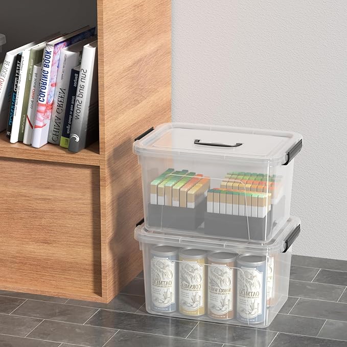 4-Pack 10 L Plastic Latching Box with Handle, Clear Storage Containers Box for Organizing