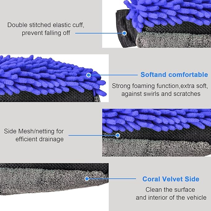 Collapsible Car Wash Bucket with Microfiber Mitt, 10L (2.6 Gallon) Portable Water Bucket with Handle for Car Wash Household Cleaning, Multiuse Collapsible Water Bucket and Car wash mitt - Blue-NeatNest