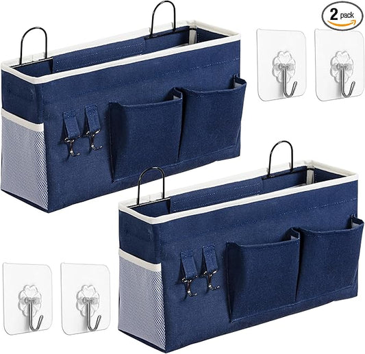 2pcs Large Wall Hanging Storage Bag, Door Closet Linen Fabric Pockets Organizer, Waterproof Multi Functional for Living Room Bedroom Bathroom Kitchen Office RV Camper with Hooks Navy-NeatNest