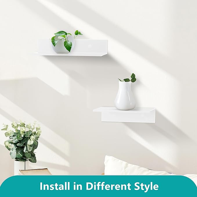 Z metnal Floating Shelves with Cable Hole, Long Metal Display Shelf for Collection Action Figures, Decor Wall Shelf, Aluminum, Wall Mounted, White, 20 inch, 2 Pack-NeatNest