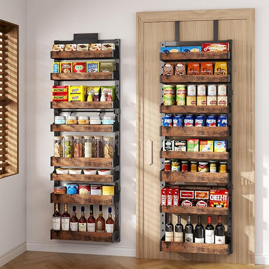 8-Tier Over The Door Pantry Organizer, Heavy-Duty Metal Wall Mount or Hanging Spice Rack, behind the door storage Shelves with Adjustable Basket, Back of Door Organizer for Kitchen Cabinet and Closet