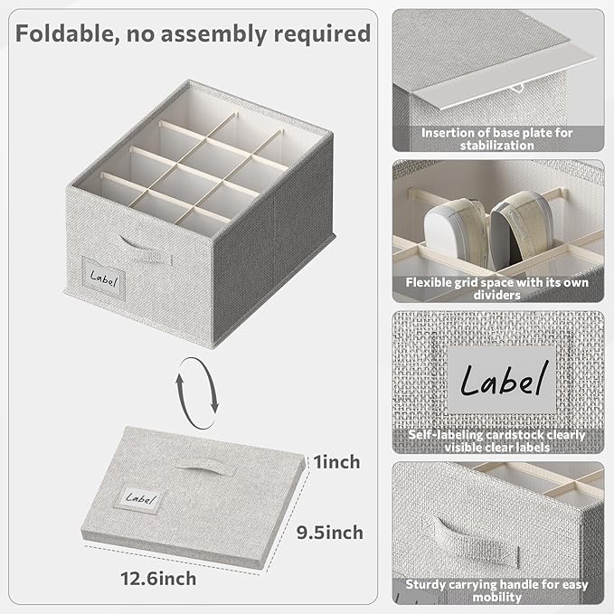 2 Pack Shoe Organizer for Closet,Fits up to 24 Pairs,Fabric Shoe Storage Bins,Large Shoe Box Storage Containers with Bottom Support for Shoes (Gray, (16.5 * 12.6 * 9.5) x1)-NeatNest