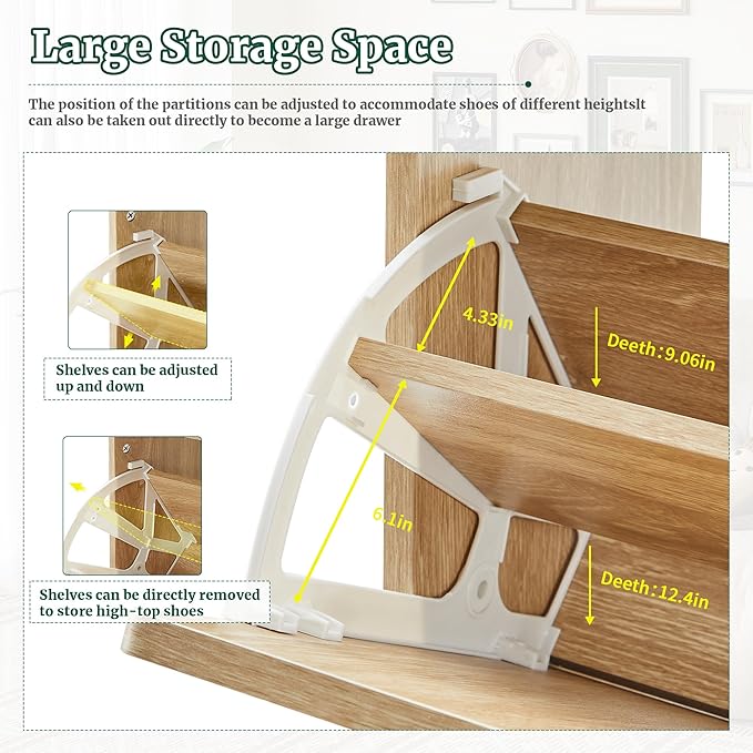 47" Fluted Large Shoe Cabinet with 4 Flip Drawers, Slim Freestanding Shoe Cabinet Organizer, Narrow Shoes Storage Rack for Entryway (Natural, 9.45" D x 47.24" W x 35.83" H)