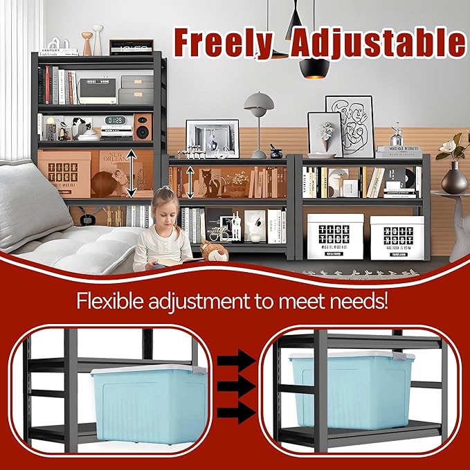 Industrial Metal 3-Tier Bookshelf for Small Spaces - Adjustable Height, Compact Bookcase for Bedroom/Living Room/Kitchen/Balcony - Black