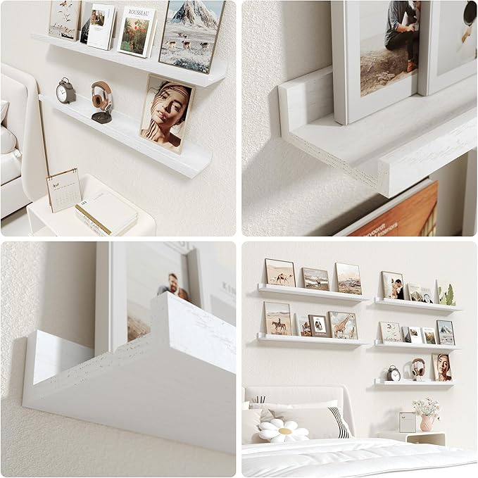 36 Inches Long Floating Shelves Wall Mounted, Picture Ledge Shelf for Wall Decor Living Room Bathroom Kitchen,2 Set Rustic White Wall Shelf for Bedroom, Nursery Book Shelf with Lip-NeatNest