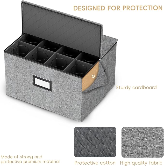 homyfort Wine Glass Storage Box, Stemware Storage Cases with Dividers, Hard Shell China Storage Containers 12 Cells for Long Stem, Collapsible Crystal Glassware Storage (Wine Glass Storage Box)-NeatNest