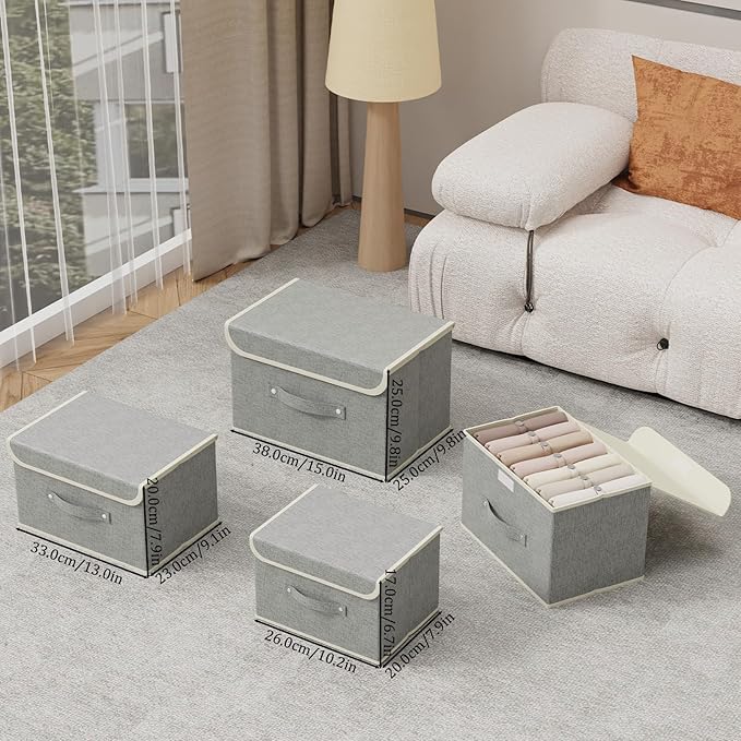Fabric Storage Bins Cube Organizers with Flip-Top Lid and Handles,Storage Boxes for Organizing Home,Office,and Closet,Grey,3 Pack 13 X 9.1 X 7.9 in-NeatNest