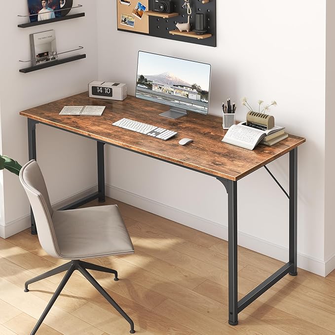Huuger Computer Desk, 48 Inch Office Desk, Gaming Desk with Storage, Writing Desk Work Desk for Home Office, Study, Modern Simple Desk, Large Legroom, Metal Frame, Rustic Brown-NeatNest