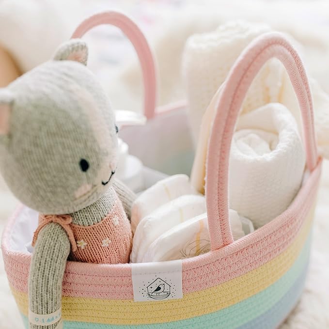 OrganiHaus Pastel Rainbow Basket | Rope Diaper Caddy Basket | Baby Diaper Caddy Organizer | Nursery Basket & Baby Baskets for Newborn Baby Diaper Organizer for Rainbow Decor | Diaper Storage Organizer