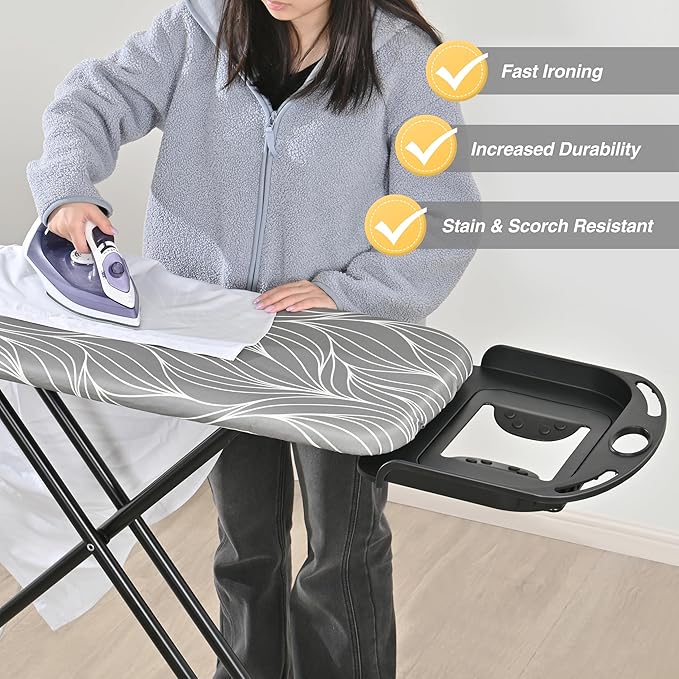 APEXCHASER Full Size Ironing Board with Heat Resistant Cover Foldable Iron Board 7-Lever Height Adjustable Non-Slip Sturdy Metal Legs 14x54, Grey