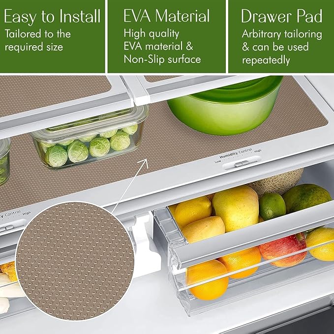 EVALAND 17.7" x 33 FT Non-Slip Shelf Liner, Non-Adhesive, BPA-Free, Waterproof Pantry Liner for Shelves, Easy to Cut, Oil-Proof Shelf Liners for Kitchen, Cabinets, Drawers, Refrigerator, Beige