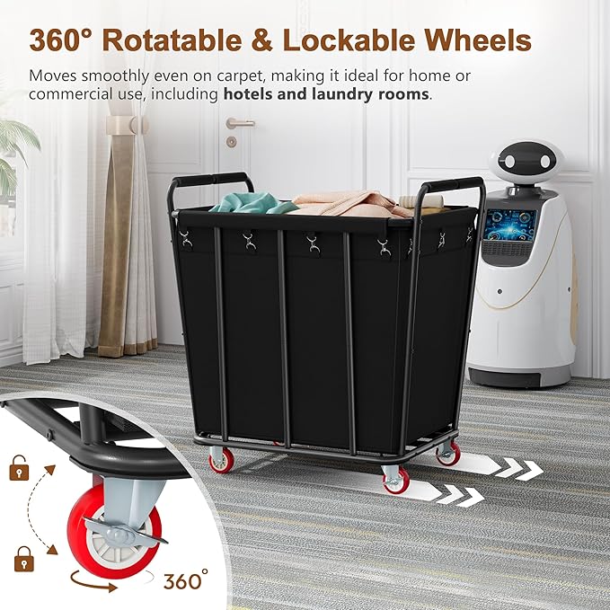 Hoctieon Large Laundry Cart with Wheels, 400L Heavy Duty Laundry Basket Organizer, Rolling Hamper Sorter for Clothes Storage, Industrial Dirty Clothes Hamper for Home & Hotel, Black-NeatNest
