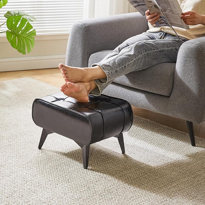 YMYNY Ottoman, Foot Stool with Metal Legs, Faux Leather Stool, Pouf Couch Stool, Modern Multifunctional Small Square Accent Small Table for Bedroom, Living Room 15.75"D×11.81"W×10.24"H Black UHBD037B