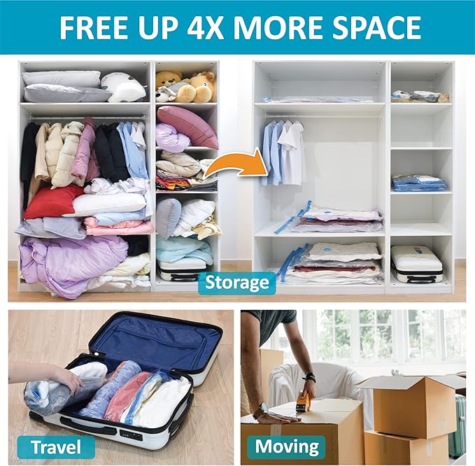 10 Pack Vacuum Storage Bags, Space Saver Bags (2 Jumbo/2 Large/3 Medium/3 Small) Compression Storage Bags for Comforters and Blankets, Vacuum Sealer Bags for Clothes Storage, Hand Pump Included-NeatNest