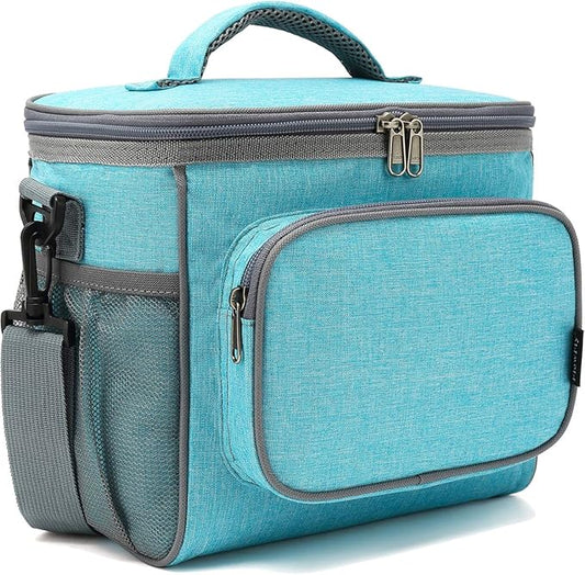 FlowFly Insulated Reusable Lunch Bag Adult Large Lunch Box for Women and Men with Adjustable Shoulder Strap,Front Zipper Pocket and Dual Large Mesh Side Pockets,SeaBlue-NeatNest