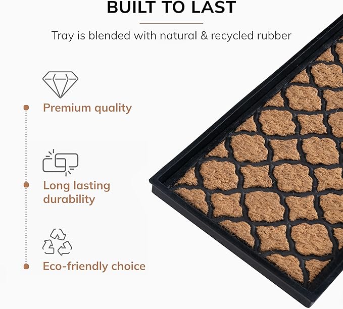 Anji Mountain Heavy Duty Waterproof Rubber Shoe Storage Mat Organizer/Boot Storage Tray Multi Use for Entryway with Coir, Tan Insert, Fits 2 Pair (24.5" Wide)
