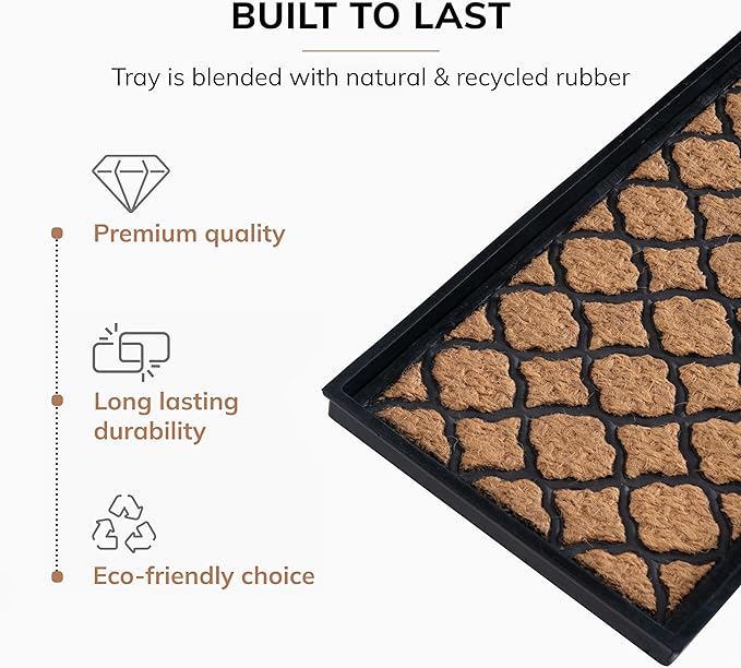 Anji Mountain Heavy Duty Waterproof Rubber Shoe Storage Mat Organizer/Boot Storage Tray Multi Use for Entryway with Coir, Tan Insert, Fits 3 Pair (34.5" Wide)