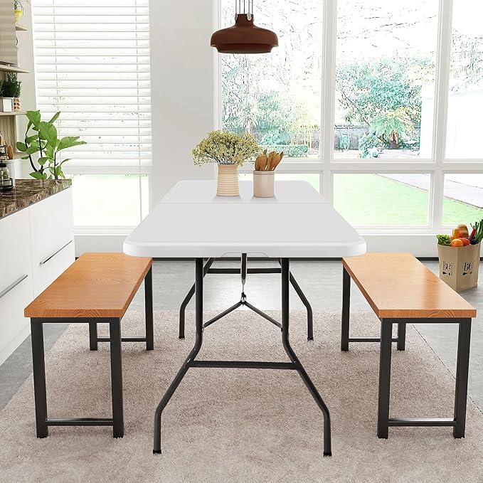 6ft Folding Table, Heavy Duty Foldable Table with Handle, Portable Fold-in-Half Utility Tables for Indoor & Outdoor Use Perfect for Camping BBQ Party Wedding Market Events, White-NeatNest