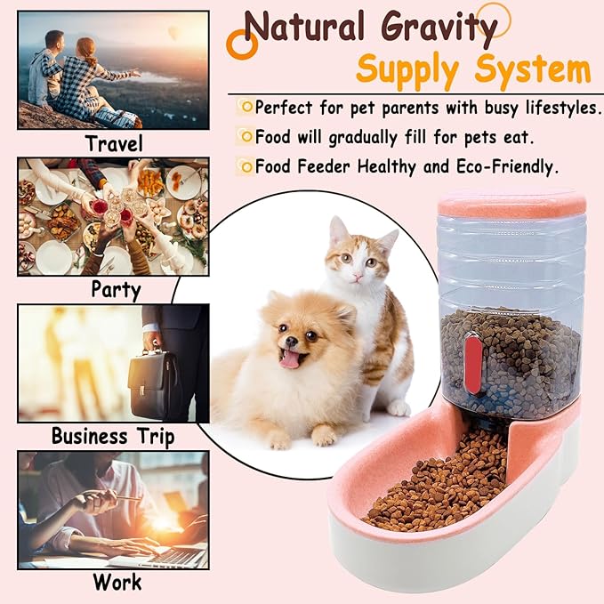 kathson Automatic Cat Feeder 1 Gallon Gravity Dog Food Dispenser Large Capacity Self Feeding Pet Food Bowl for Puppy Kitten Rabbit Pink-NeatNest
