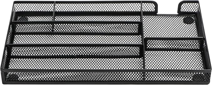 Annova Desk Drawer Organizer Tray for Office Organization - Metal Mesh - Storage Tray with Dividers for Pens, Desktop Accessories, Bathroom, Kitchen, Makeup and Office Supplies (Small, Black)-NeatNest