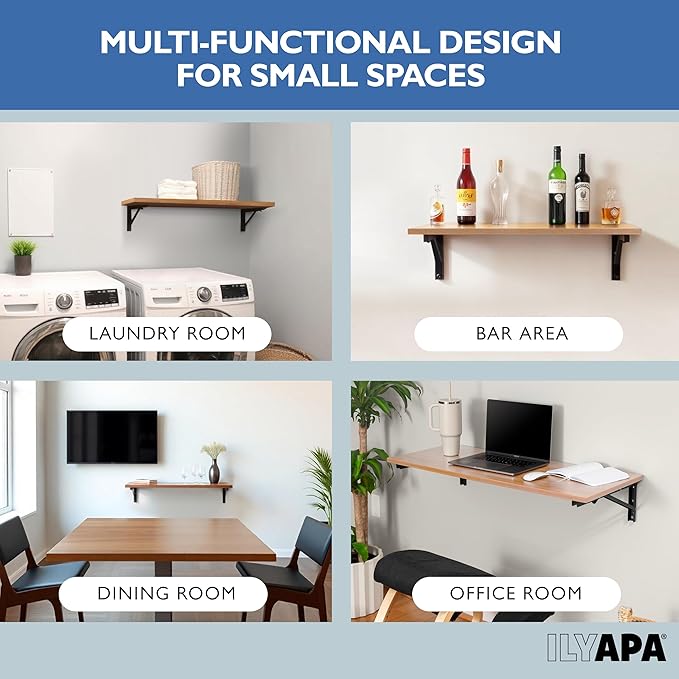 Iyapa Wall Mounted Folding Table - 16x40 Wood Floating Desk for Wall, Laundry Folding Table - 1.5 inch Fold Down Wall Desk for Small Spaces, White Oak