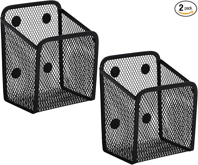 Black Small Magnetic Basket Set of 2, Refrigerator Basket, Magnetic Baskets Heavy Duty, Magnetic Storage for Locker Organizer Holder for Whiteboard Office, 3.7"x2.7"x4.8"-NeatNest