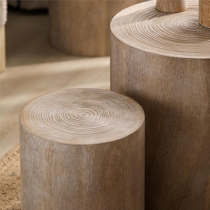 kevinplus Round Nesting Small Coffee Table Side Table End Set of 3 for Living Room Bedroom, Farmhouse Countryside Style, No Assembly, Natural Wood