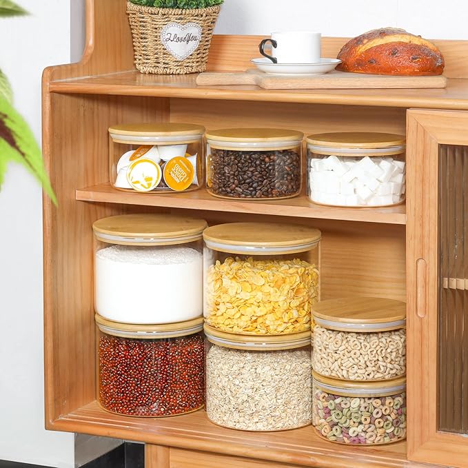 ComSaf Glass Food Storage Containers, 3.2Qt / 1.4Qt Glass Flour and Sugar Containers with Airtight Lids, 7.1'' Wide Mouth Large Glass Jars with Bamboo Lid for Rice, Pasta, Oats, Grains, Cookie, Candy-NeatNest