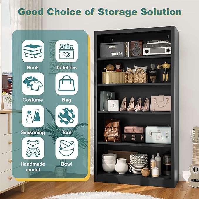 Shoe Cabinet,5 Tiers Heavy Duty Metal Freestanding Shoe Rack,55" Tall Shoe Rack with Open Storage Shelf for Entryway,Living Room,Garage (Black, 5 Tier-55 H*27.6" W*11.8" D)-NeatNest