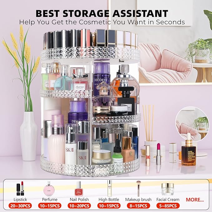360 Degree Rotating Makeup Organizer, Extra Large Capacity Perfume Organizer, Removable DIY 7 Layers Make up Organizer for vanity, Cosmetic Display Case Organizador De Maquillaje (Clear)-NeatNest