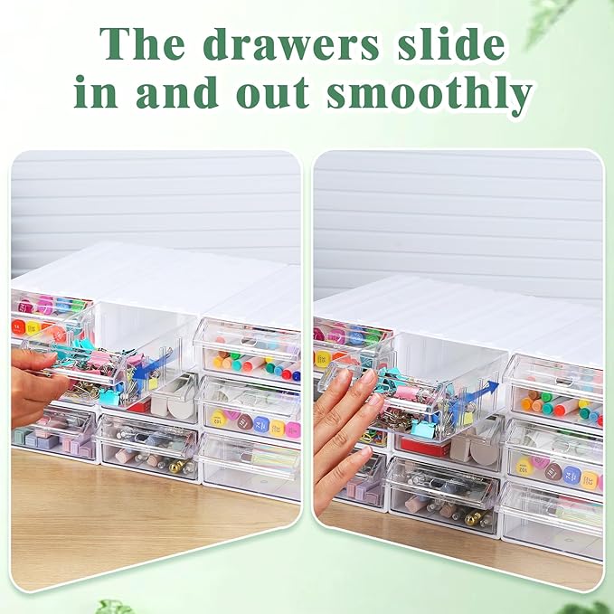 9 Pcs Stacking Office Drawer Organizers - Desktop & Wall Mounted 9 Drawer Storage Closet with 18pcs Clear Dividers Multifunctional Organizer Rack with 9pcs Tag Card for Home Small Items-NeatNest