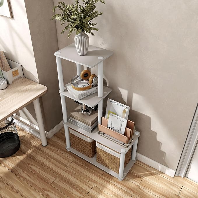 HOMES: Inside + Out Apexa Modern 4-Cube Ladder Shelving Units, Collectibles Display Shelves, Easy Assembly Standing Shelf, Home Storage Organizer for Living Room, Bedroom, Office, Taupe Grey