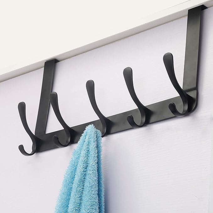 SKOLOO Over The Door Hook, Door Hanger Hooks for Hanging Clothes, Towels, Coats, Hats, Over The Door Towel Hook - Black, Assembly Required