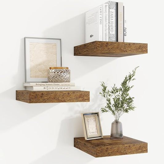 fuqing Floating Shelves for Wall, Bathroom Shelf Wall Mounted for Storage, Shelves with Invisible Bracket for Bedroom, Kitchen, Living Room, Farmhouse Small Book Shelf, 6.5 Inch Set of 3, Rustic Brown-NeatNest