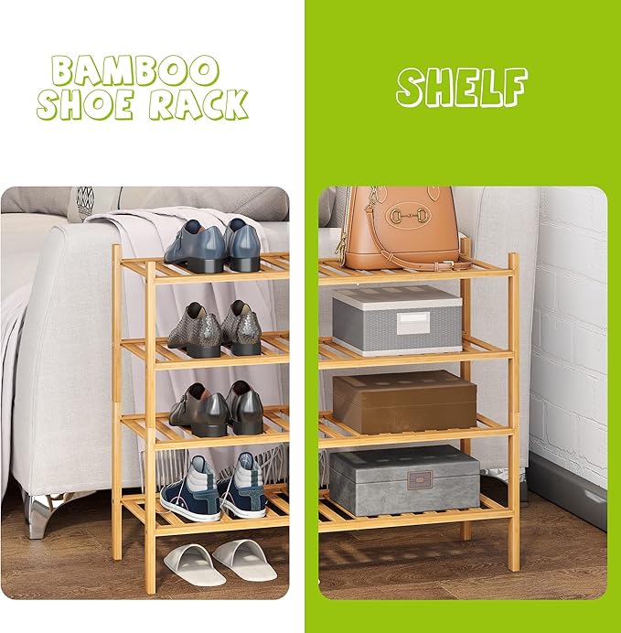 BMOSU 4-Tier Bamboo Shoe Rack Premium Stackable Shoe Shelf Storage Organizer for Hallway Closet Living Room Entryway Organizer (Natural Bamboo)-NeatNest